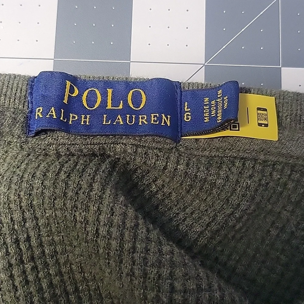 POLO RALPH LAUREN Green Waffle Knit Thermal Pony Long Sleeves‎ Men's Shirt Large